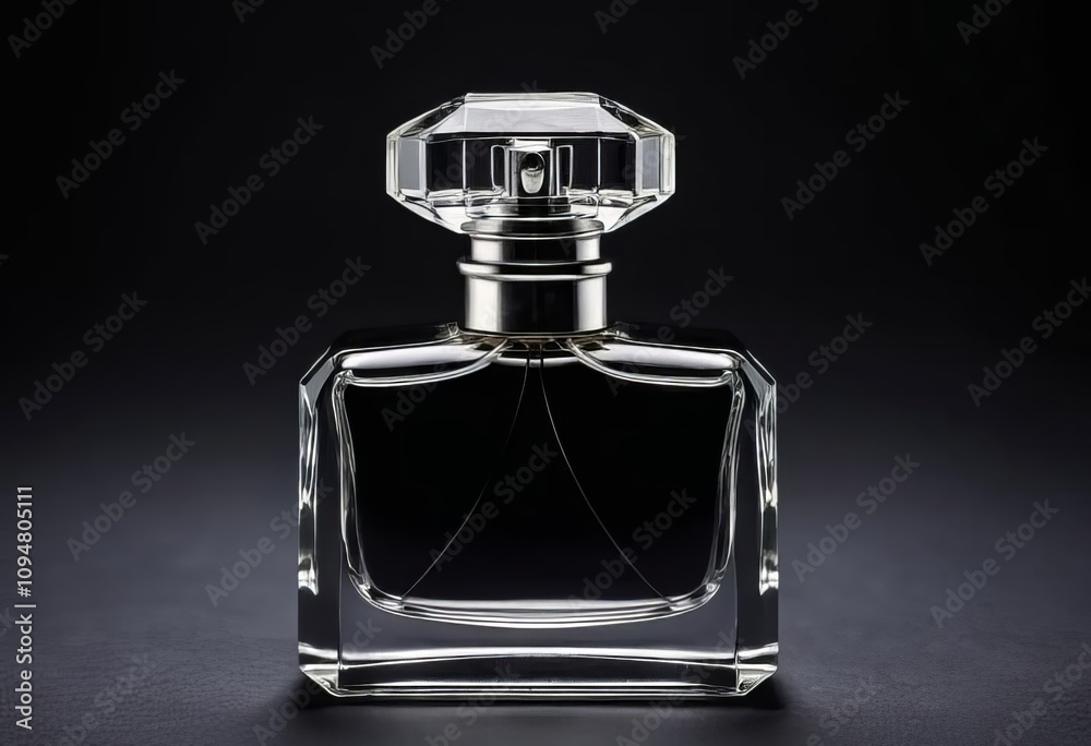 A close-up of a perfume bottle on a black background A close-up of a perfume bottle on a black background