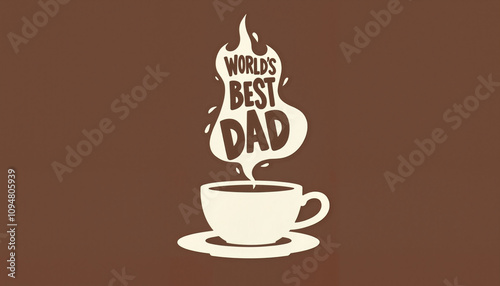 World's Best Dad coffee cup illustration with steam effect on brown background, international Father's Day celebratin photo