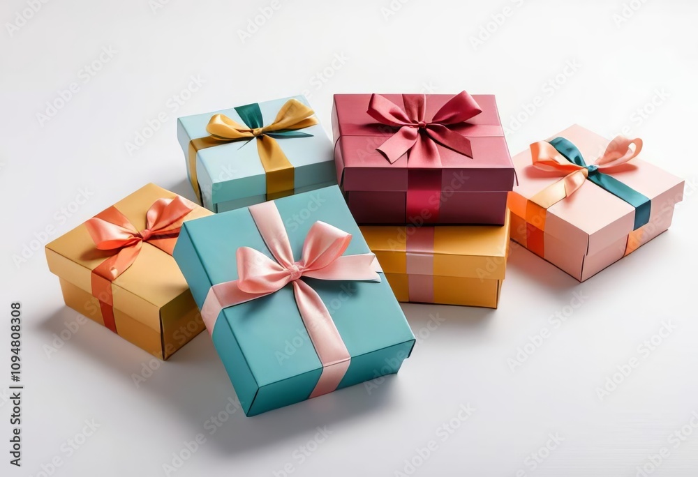 Obraz premium An open empty gift box with a colorful ribbon bow on a white table