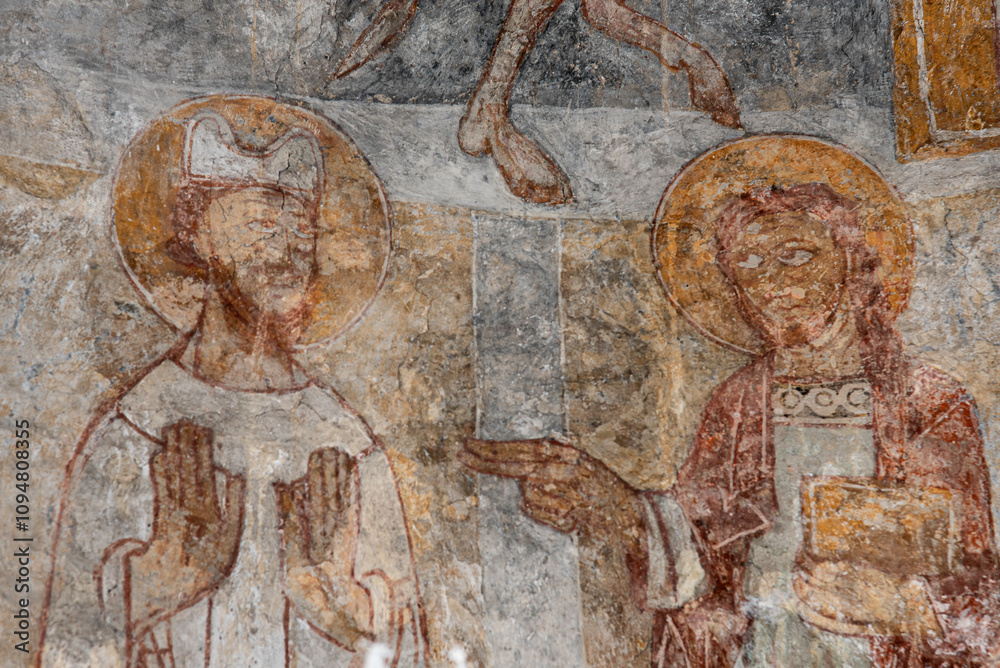 Romanesque fresco of an archbishop and a deacon