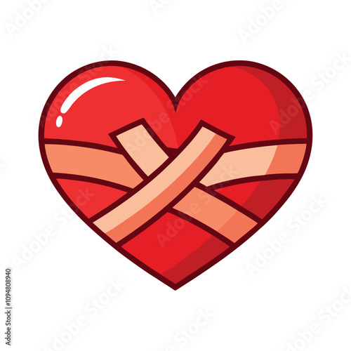 Broken Heart Vector - Red Heart with Bandages Symbolizing Healing and Recovery, Minimalistic Love and Emotional Art photo