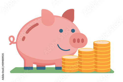 Piggy Bank Vector Illustration - Cute Money Savings Design with Coin and Minimalistic Financial Art for Banking Concepts