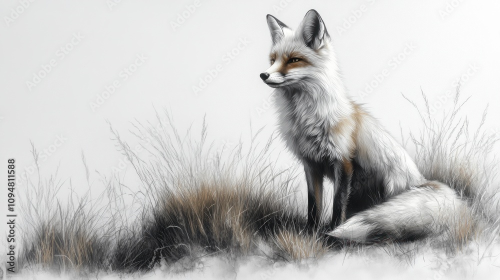 Obraz premium A Fox in a Grayscale World