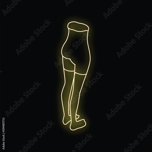 Neon sign depicting the lower body of a woman wearing stockings on a black background