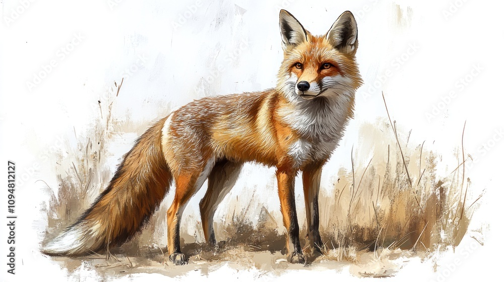 Fototapeta premium Red Fox Standing in Grassland