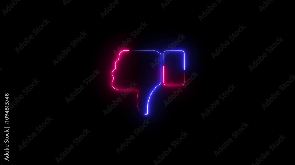 Neon dislike icon animation on black background. Glowing Thumb down, dislike neon sign video. Neon dislike icon animation on black background. Glowing Thumb down, dislike neon sign video.