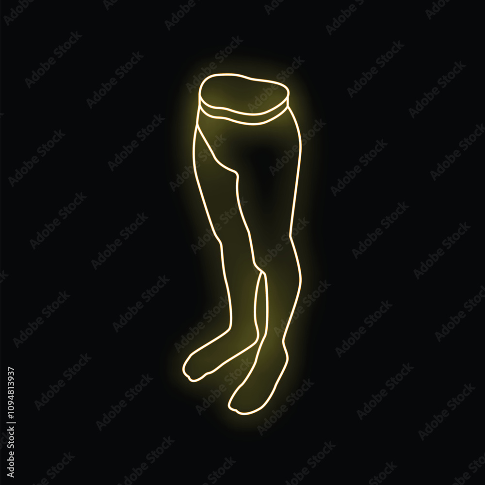 Yellow neon sign representing woman's legs, reminiscent of fashion and clothing stores Yellow neon sign representing woman's legs, reminiscent of fashion and clothing stores