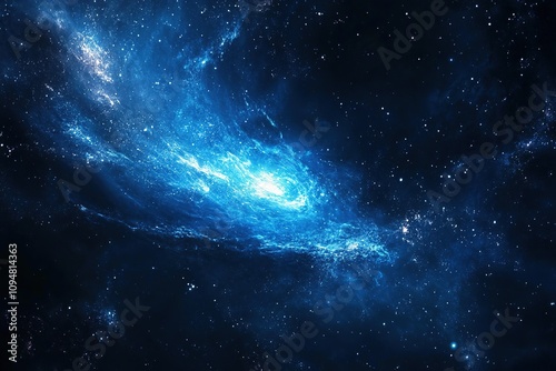 Bright blue nebula glowing in deep outer space surrounded by countless stars