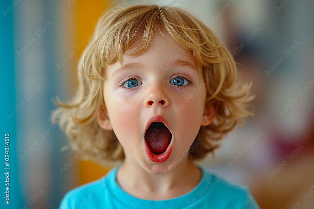 A little boy with his mouth open and tongue out A little boy with his mouth open and tongue out