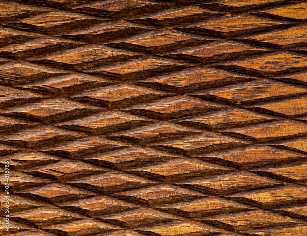 Geometric wooden lattice pattern with diamond shapes, offering modern and intricate design suitable for backgrounds or decor inspiration. Top view. Geometric wooden lattice pattern with diamond shapes, offering modern and intricate design suitable for backgrounds or decor inspiration. Top view.