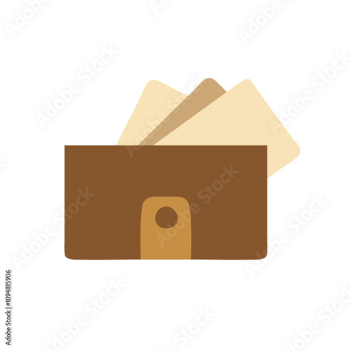 Simple brown wallet with money on white background