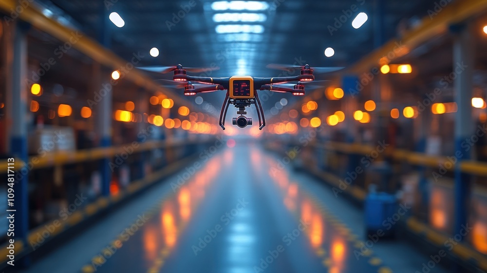 Fototapeta premium Drone Flying in a Warehouse