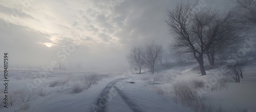 Winter Wonderland: A Misty Morning on a Snowy Path
