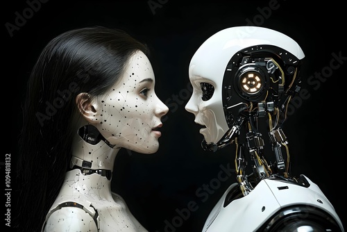 Human-like robot and android in a close encounter