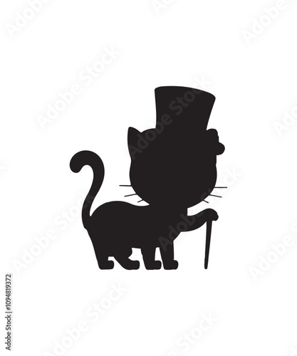 Cute cat silhouette vector isolated on white background