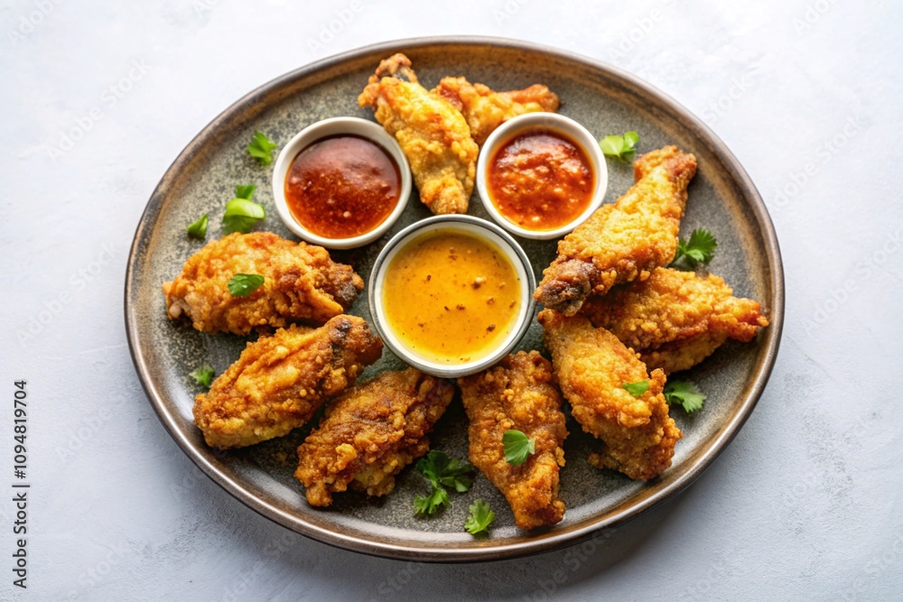 Crispy Fried Chicken Wings with Dipping Sauces Crispy Fried Chicken Wings with Dipping Sauces