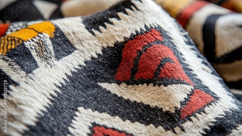 Swazi textiles showcase intricate geometric patterns on softly blurred handmade fabrics photo