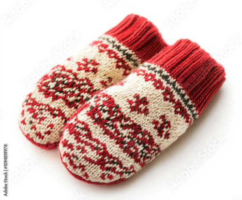 A christmas winter gloves on an isolated white background 