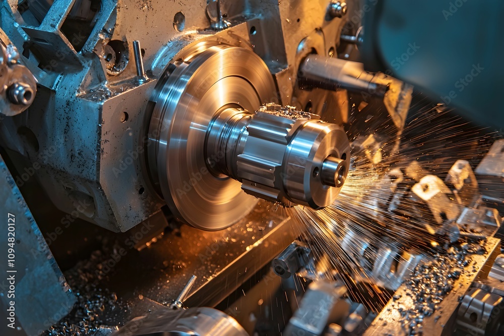 Obraz premium Precision machining process in an industrial workshop setting