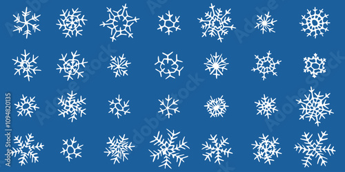 Set of snowflakes, vector illustration, winter background	