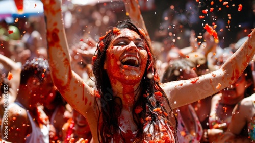 Joyful Celebration at La Tomatina Festival in Spain photo