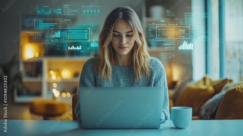 Fototapeta premium people in casual attire working on a laptop in a cozy home office setting. 