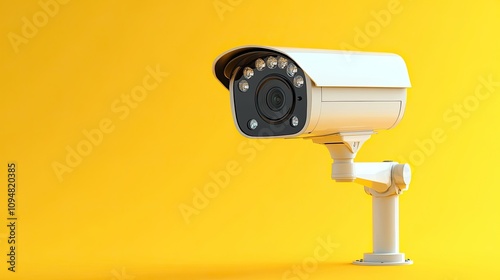 AI security and control, surveillance camera watching against a yellow backdrop photo