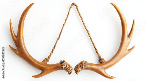 Hanging trophy Deer antlers isolated on a white background photo