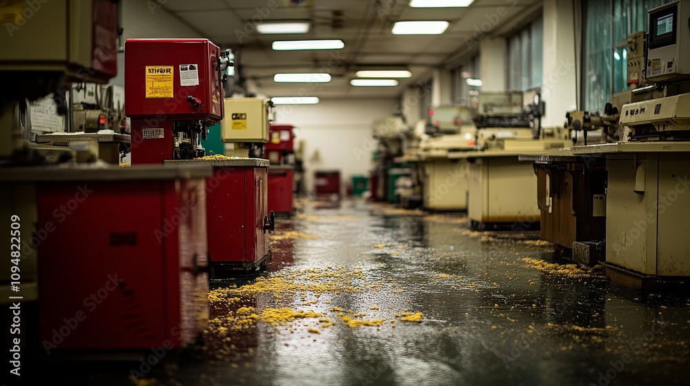 Naklejka premium A Messy and Abandoned Industrial Workroom