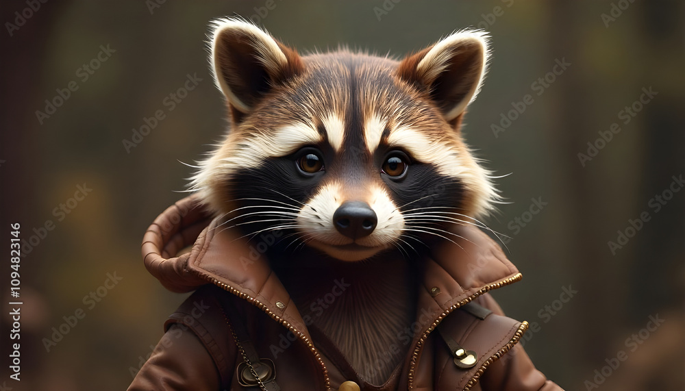 A realistic and funny close-up of a raccoon wearing a brown jacket, looking directly at the camera with curious and mischievous eyes.
A realistic and funny close-up of a raccoon wearing a brown jacket, looking directly at the camera with curious and mischievous eyes.