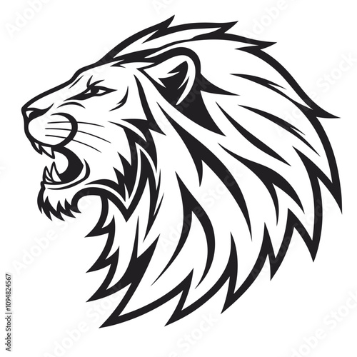 Roaring lion silhouette vector illustration black and white perfect for tattoos or logos