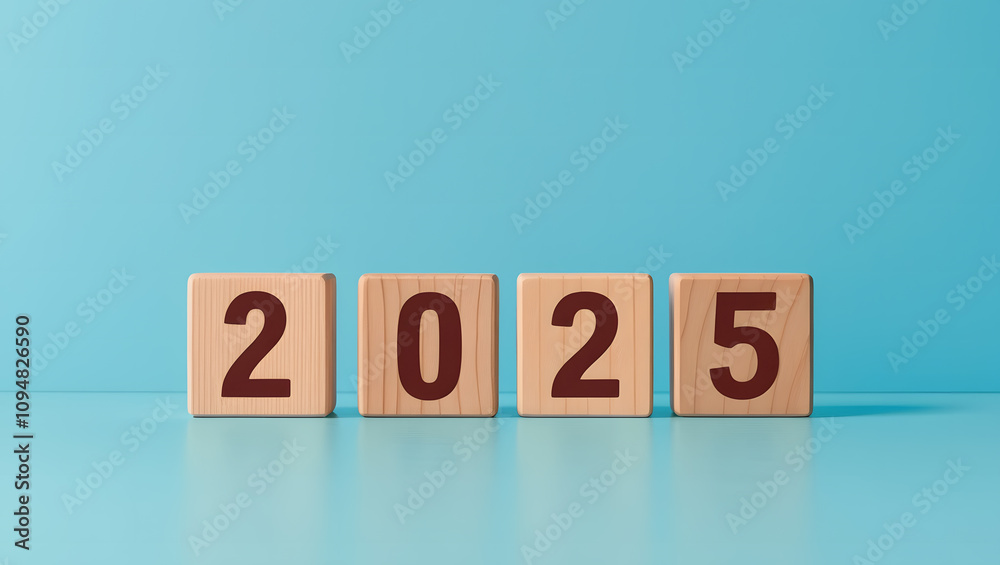 2025 written on wooden blocks. Happy New Year 2025 concept for holiday banner, greeting card, poster 2025 written on wooden blocks. Happy New Year 2025 concept for holiday banner, greeting card, poster