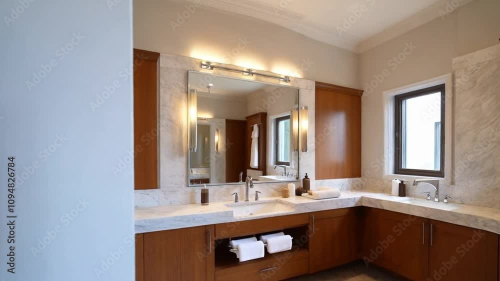 Luxury modern bathroom interior featuring marble wood stainless steel accents elegant design blending opulence and functionality Luxury modern bathroom interior featuring marble wood stainless steel accents elegant design blending opulence and functionality