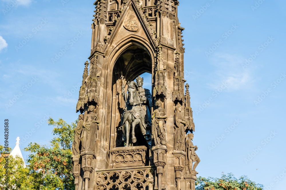 Fototapeta premium Kranner's Fountain, neo-gothic monument dedicated to Emperor Francis I of Austria, by Josef Kranner, in Park of National Awakening, Prague, Czechia