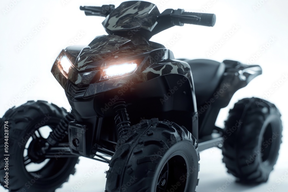 Black kid's four-wheeler with camouflage and LED lights Black kid's four-wheeler with camouflage and LED lights