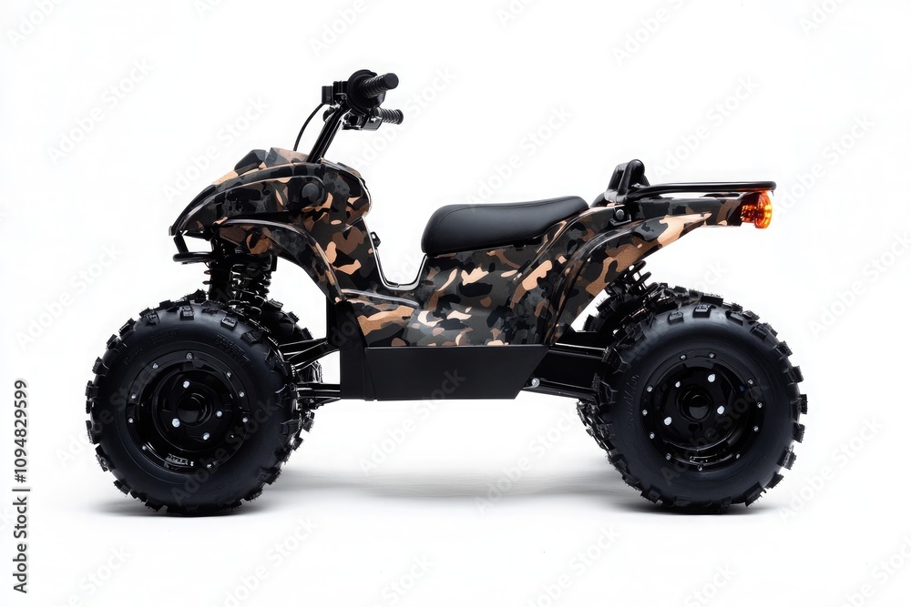 Black kid's four-wheeler with camouflage and LED lights Black kid's four-wheeler with camouflage and LED lights