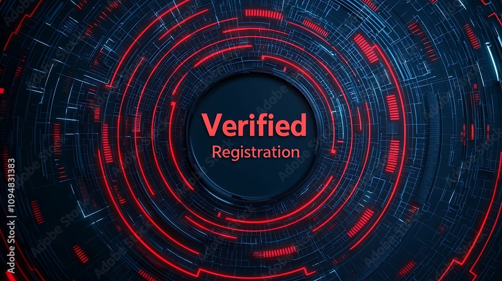 Obraz premium Register verification. A circular digital design featuring the words 