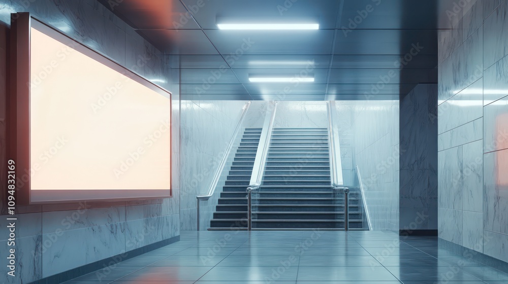 Obraz premium Modern Subway Station with Blank Advertisement Billboard