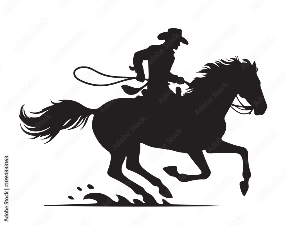 cowboy riding horse silhouette vector illustration cowboy riding horse silhouette vector illustration