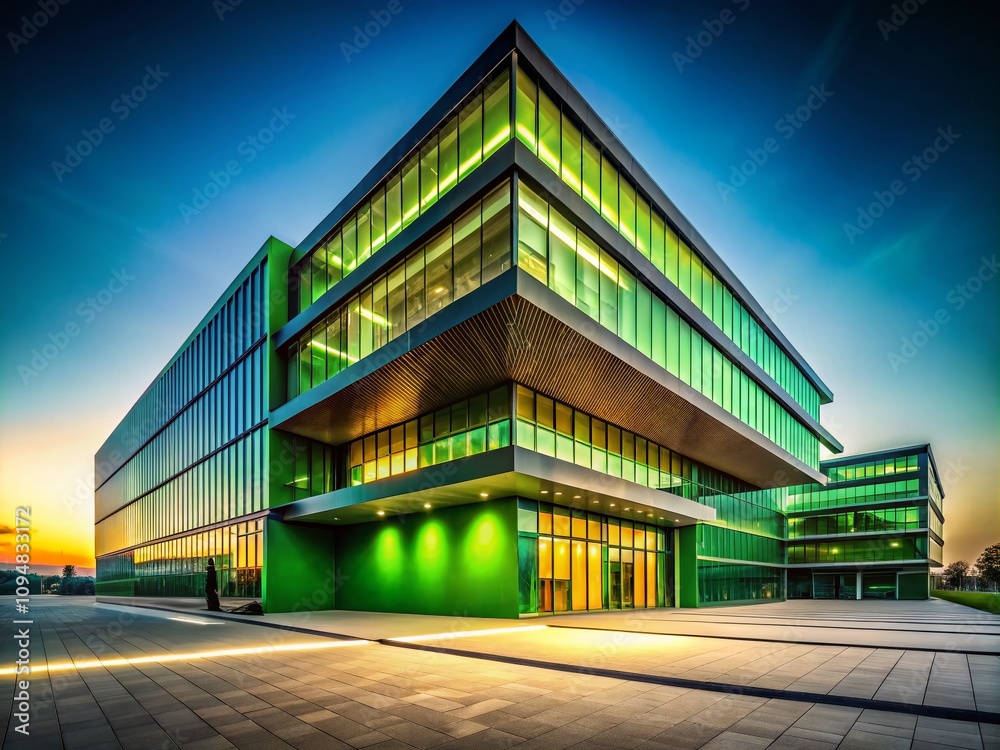 Obraz premium Architectural Elegance: Contemporary Design Against a Smooth Dark Green and Khaki Gradient Background for Inspiring Modern Aesthetics in Interior Spaces