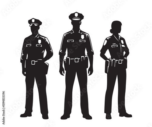 Police officer standing silhouettes vector illustration