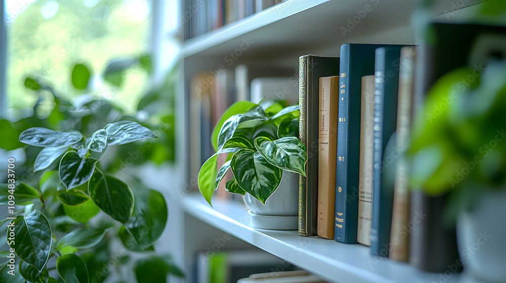 A close-up of an elegant bookcase in the living room, featuring stylish shelving and carefully arranged books and decor, capturing a sophisticated and cozy atmosphere perfect for modern interior desig A close-up of an elegant bookcase in the living room, featuring stylish shelving and carefully arranged books and decor, capturing a sophisticated and cozy atmosphere perfect for modern interior desig