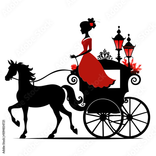 Christmas princess horse carriage black silhouette