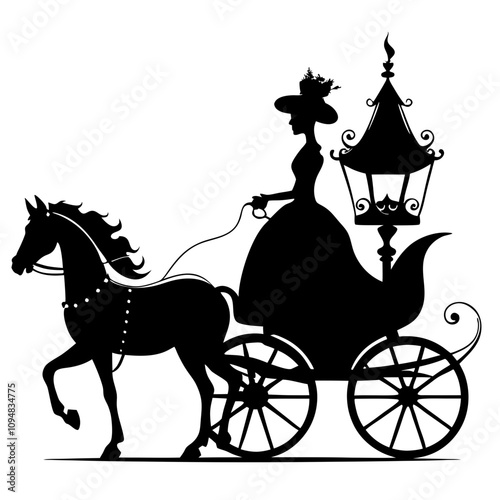 Christmas princess horse carriage black silhouette