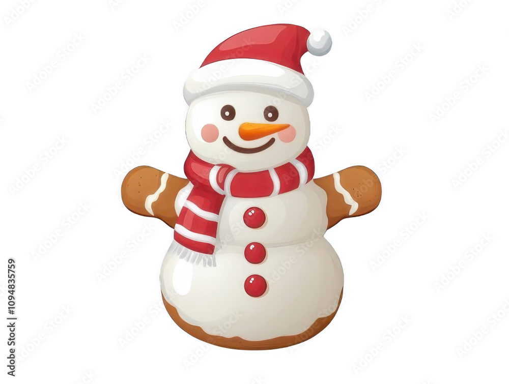 Gingerbread snowman cookie illustration with a red scarf isolated on transparent background Gingerbread snowman cookie illustration with a red scarf isolated on transparent background