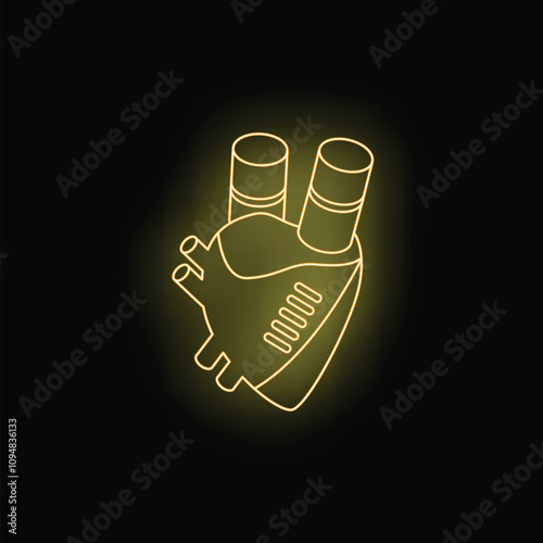 Neon yellow illustration of a human heart with arteries on a black background, evoking cardiology and medical research