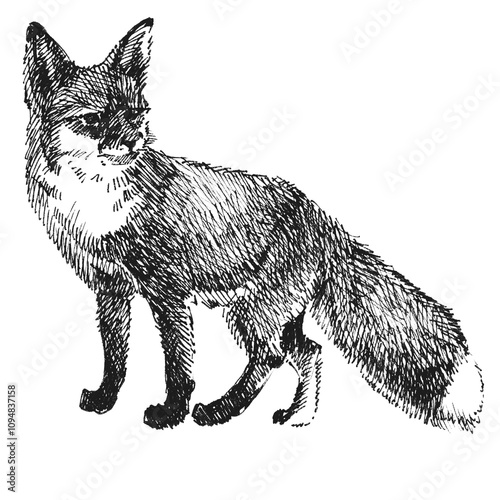 Fototapeta Naklejka Na Ścianę i Meble -  Hand drawn Vintage engraving isolated Fox illustration ink sketch. Wild animal background