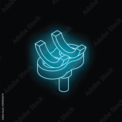 Glowing neon icon of bike handlebars is isolated on a black background