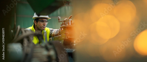 Fotografie industrial Engineer indian man control lathe machine in industry manufacturing large factory