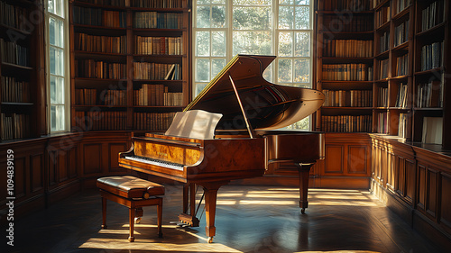 Piano in a small room, modern and stylish interior in minimalist style